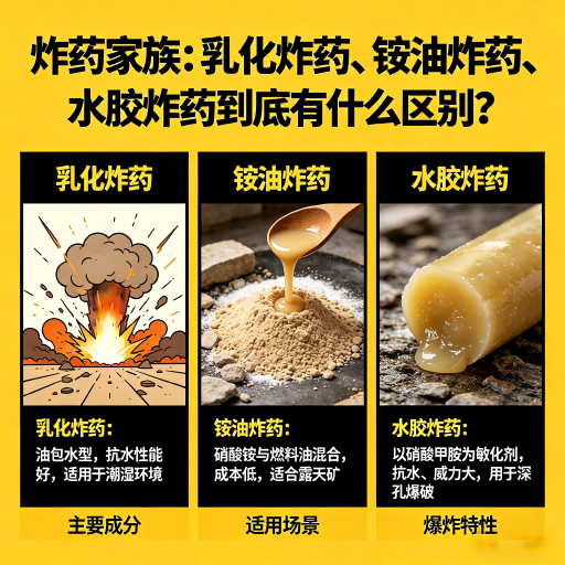 双河炸药家族：乳化炸药、铵油炸药、水胶炸药到底有什么区别？